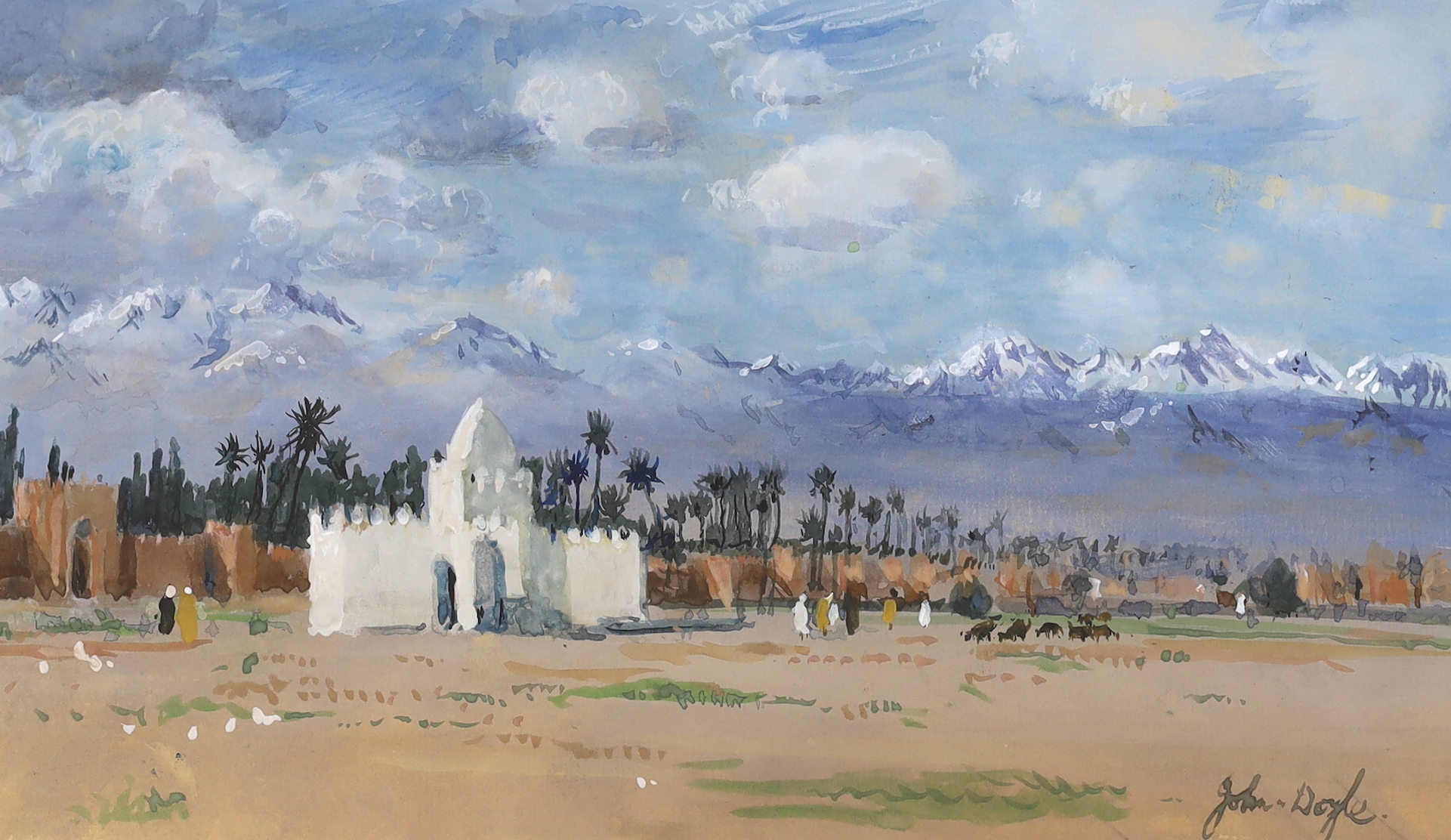 John Doyle (b.1928), gouache, Middle Eastern scene, signed, 18 x 31cm